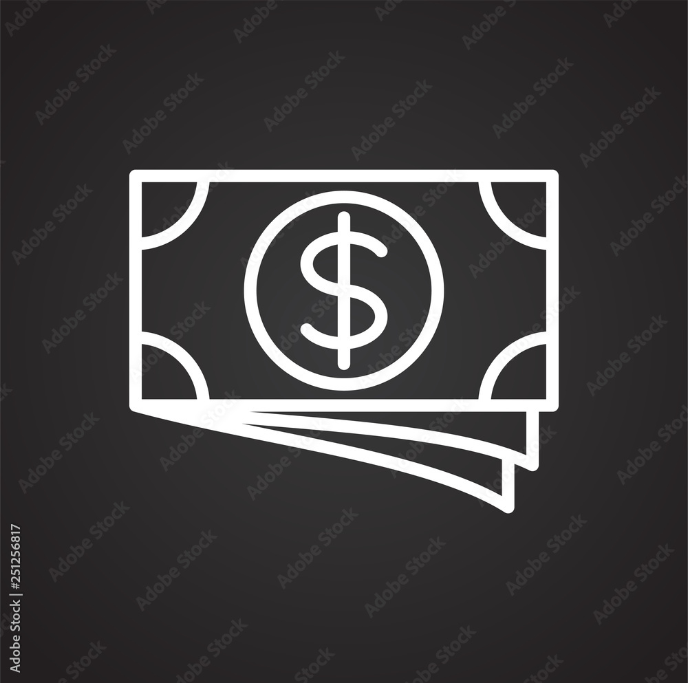 Poster cash dollar line icon on black background for graphic and web design, modern simple vector sign. int