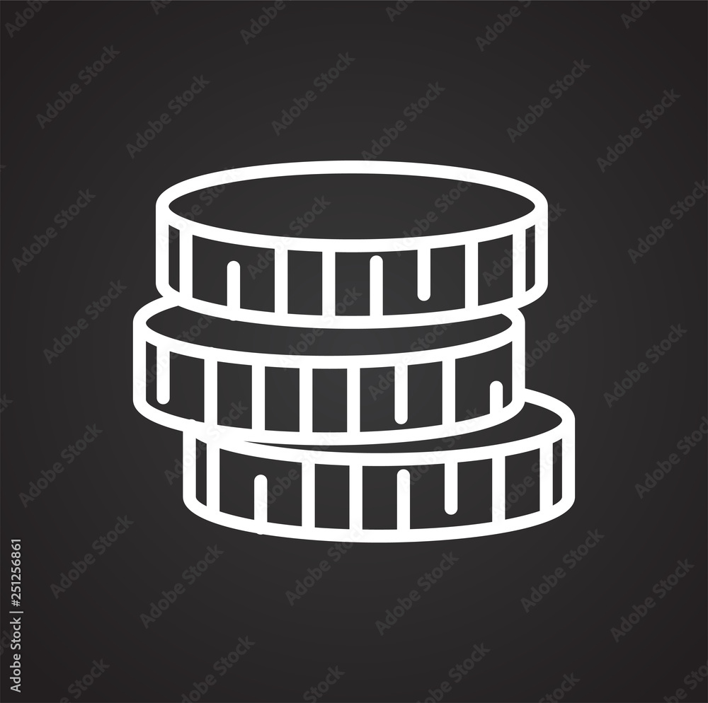 Poster coins line icon on black background for graphic and web design, modern simple vector sign. internet 