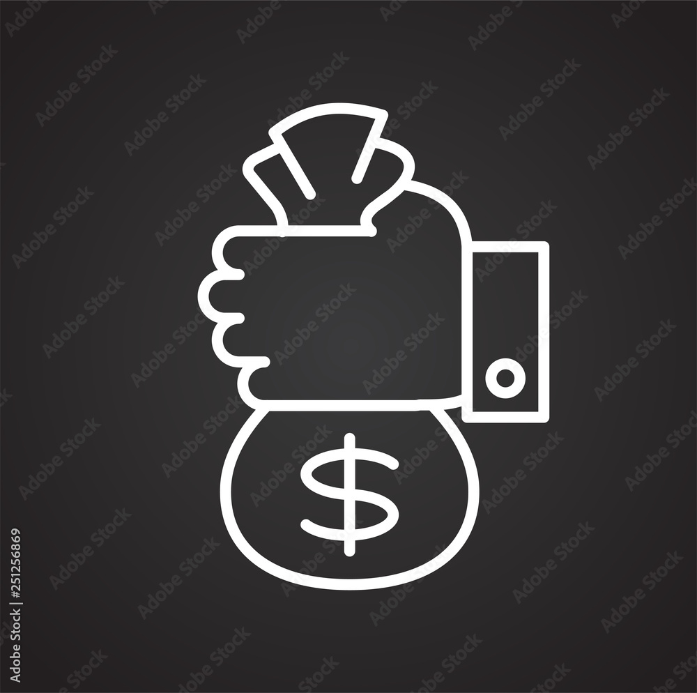 Poster cash bag line icon on black background for graphic and web design, modern simple vector sign. intern