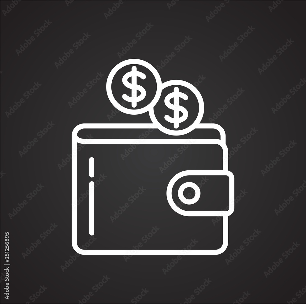 Poster wallet cash line icon on black background for graphic and web design, modern simple vector sign. int
