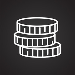 Coins line icon on black background for graphic and web design, Modern simple vector sign. Internet concept. Trendy symbol for website design web button or mobile app