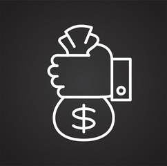 Cash bag line icon on black background for graphic and web design, Modern simple vector sign. Internet concept. Trendy symbol for website design web button or mobile app