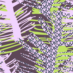 Fototapeta na wymiar Tropical seamless pattern with palm leaves in Scandinavian style. Collection of doodle sketches.Hand drawing graphics. Perfect for design textiles, fabrics, banners and posters. pages.