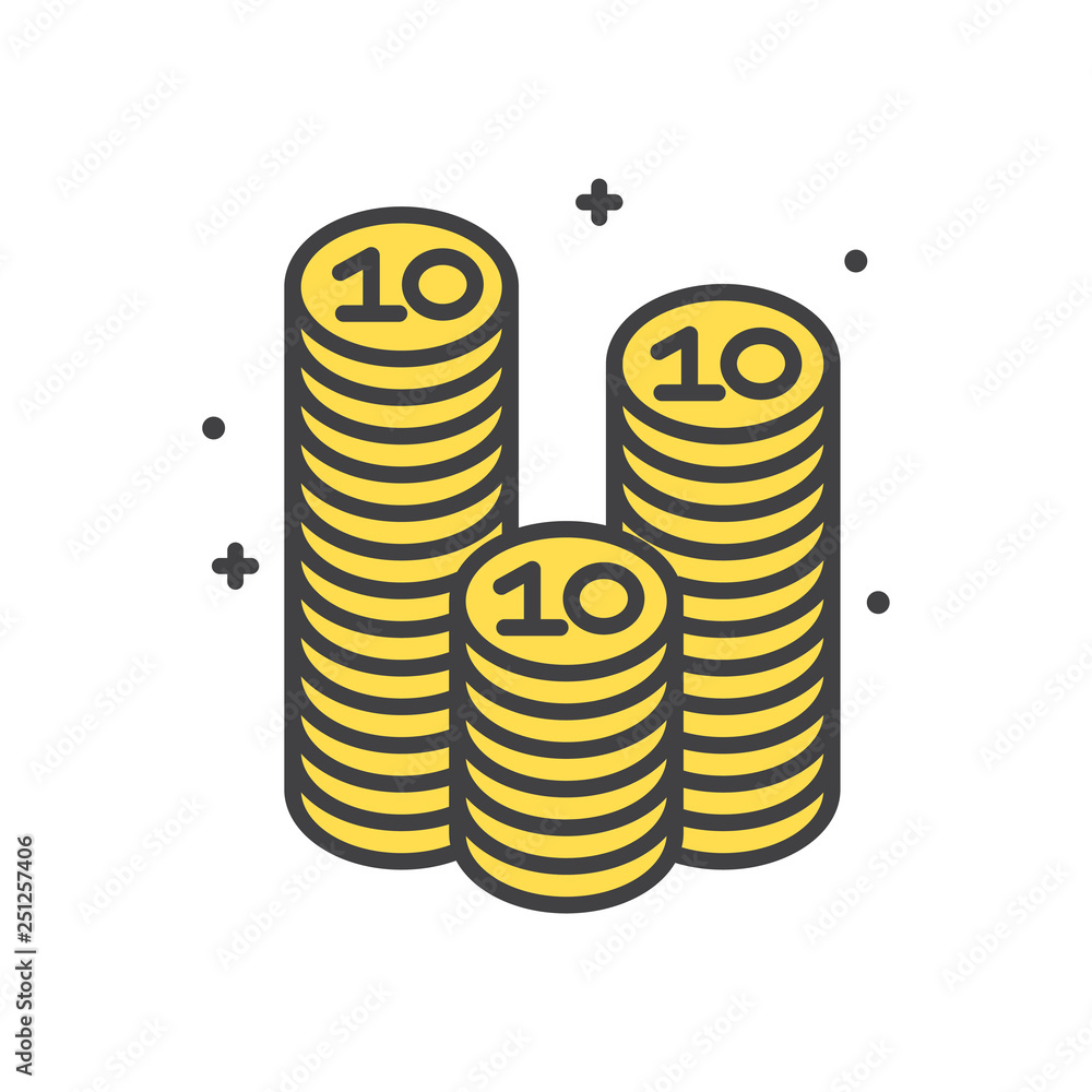 Poster coins line icon on white background for graphic and web design, modern simple vector sign. internet 