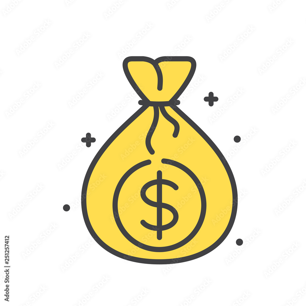 Poster cash bag line icon on white background for graphic and web design, modern simple vector sign. intern