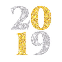 2019 Happy new year gold and silver decoration poster. New 2019 year design