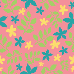 Seamless tropical leaves repeat pattern design on pink background. Perfect for fabric, wallpaper, stationery and scrapbooking projects and other crafts and digital work