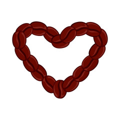 Heart with coffee beans isolated on white background. Vector illustration