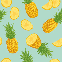 Vector summer pattern with pineapples. Seamless texture design.
