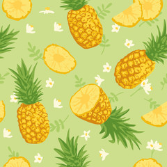 Vector summer pattern with pineapples. Seamless texture design.