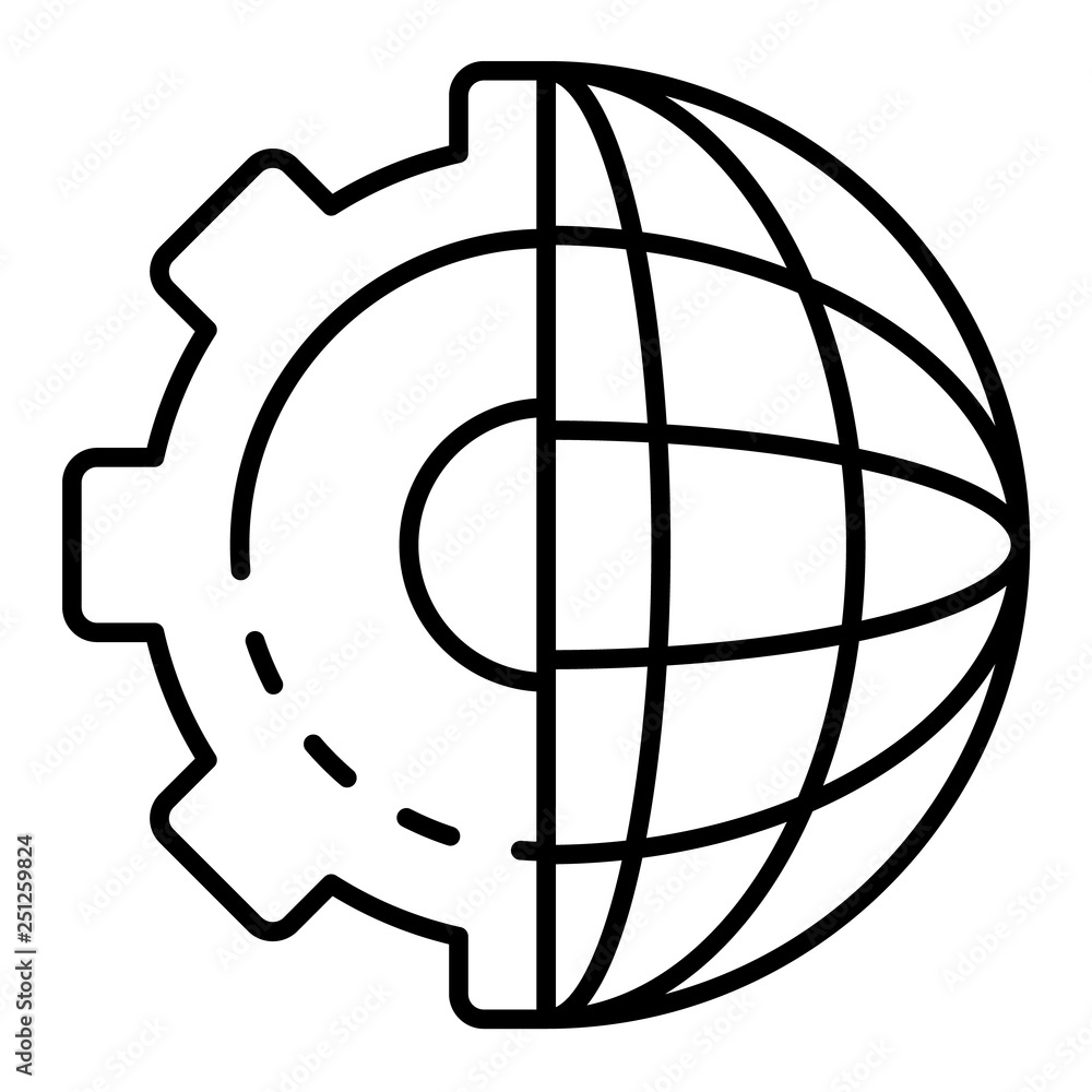Poster global cog wheel icon. outline global cog wheel vector icon for web design isolated on white backgro