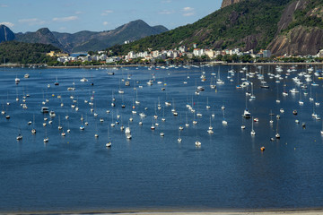 Panoramic view of boats and yachts in the marina. Rio de Janeiro city, Brazil South America. 