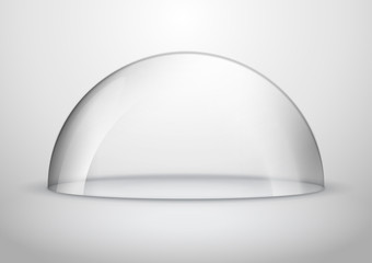 Glass dome container mock-up. Plastic dome model cover for exhibition isolated. Blank vector transparent dome