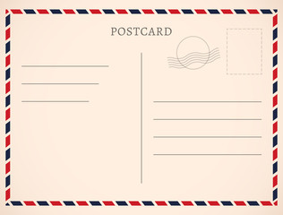 Postcard template paper white texture. Vector postcard empty mail stamp and message design