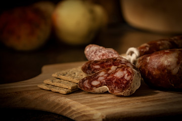 Village dried sausage close-up.