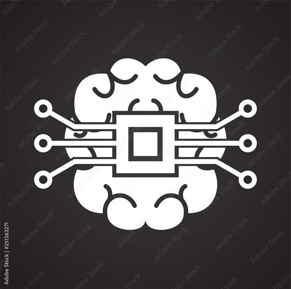 Poster brain cloud storage icon on black background for graphic and web design, modern simple vector sign. 