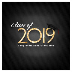 Vector text for graduation gold design, congratulation event, T-shirt, party, high school or college graduate. Lettering Class of 2019 for greeting, invitation card