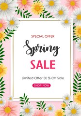 Spring Sale flyer background with beautiful flower 
