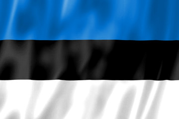 The Flag Of Estonia. Official symbol. Illustration of 3D canvas of the Republic of Estonia.