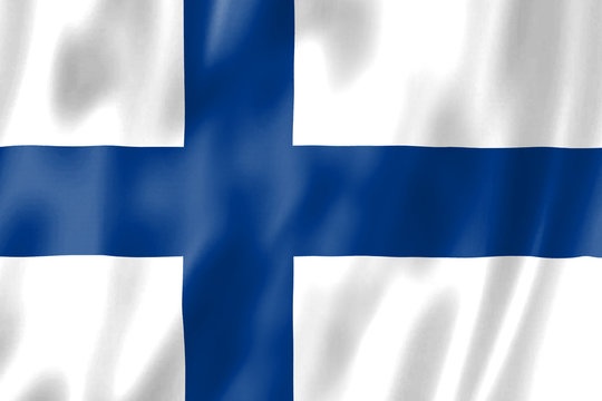 Flag Of Finland. Close-up of the developing flag in the wind. Illustration.