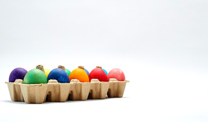 Colorful Easter eggs in box