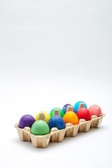 Colorful Easter eggs in box