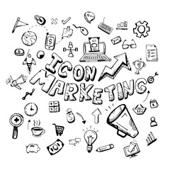icon. Hand drawn.  marketing themed doodle. Vector flat illustration. on white background