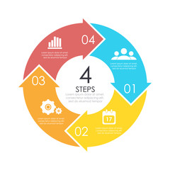 Vector circle chart infographic template with arrow for cycle diagram, graph, web design. Business concept with 4 steps or options. Abstract background.