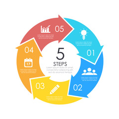 Vector circle chart infographic template with arrow for cycle diagram, graph, web design. Business concept with 5 steps or options. Abstract background.