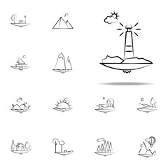lighthouse cloud sun icon. Landspace icons universal set for web and mobile