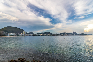 leme And Copacabana Beach in rio de janeiro overlooking the sugar loaf on the sunset