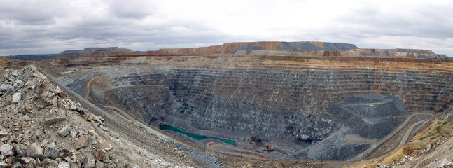 Mining in a career. Panorama multi-level career.