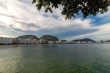 leme And Copacabana Beach in rio de janeiro overlooking the sugar loaf on the sunset