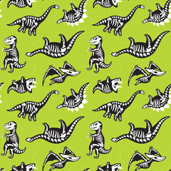 Dinosaurs skeletons silhouettes seamless pattern. Vector illustration