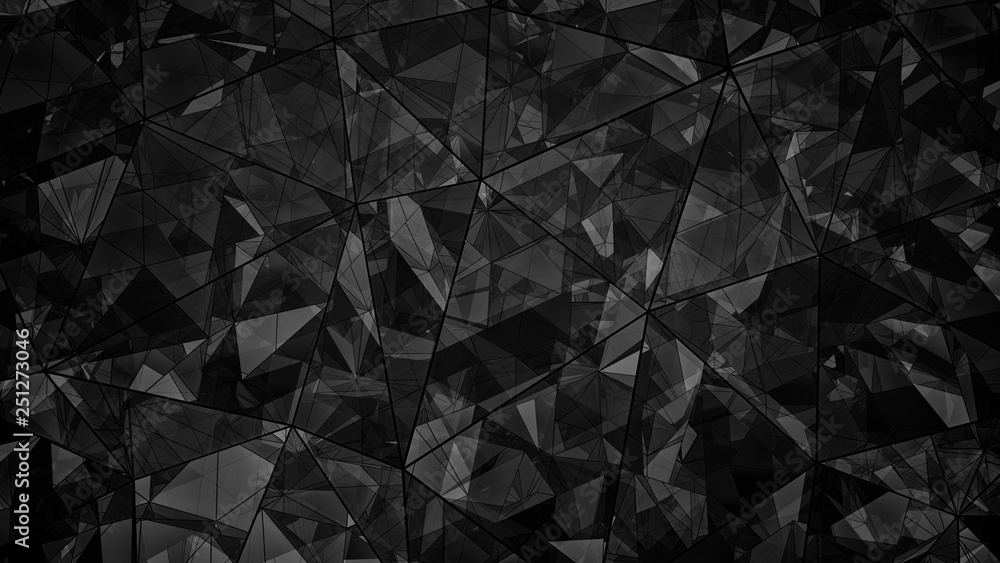 Poster Triangulated multilayered black glass shape abstract 3D rendering