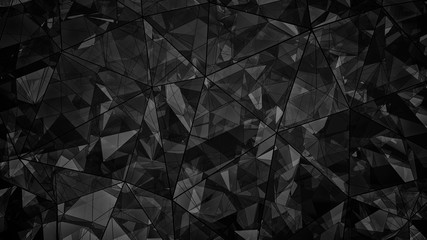 Triangulated multilayered black glass shape abstract 3D rendering