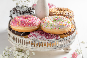 Homemade and tasty donuts with sweet glaze