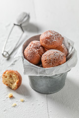 Homemade mini doughnuts hot and freshly baked