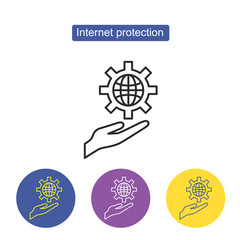 Globe with hand linear vector icon