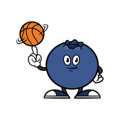 Cartoon Blueberry Character Spinning a Basketball