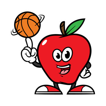 Cartoon Apple Character Spinning a Basketball