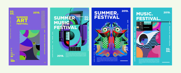 Fototapeta premium Summer Colorful Art and Music Festival Poster and Cover Template for Event, Magazine, and Web Banner.