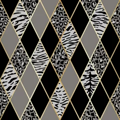 Deurstickers Animal Black and Gray Geometric Seamless Pattern © kronalux