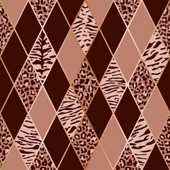 Deurstickers Animal Pink and Maroon Geometric Seamless Pattern © kronalux