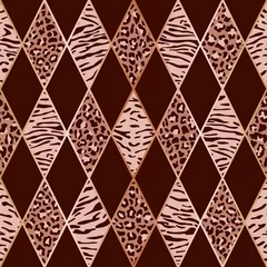 Deurstickers Animal Pink and Maroon Geometric Seamless Pattern © kronalux