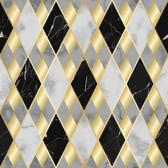 Fototapeten Marble and Gold Luxury Geometric Seamless Pattern © kronalux