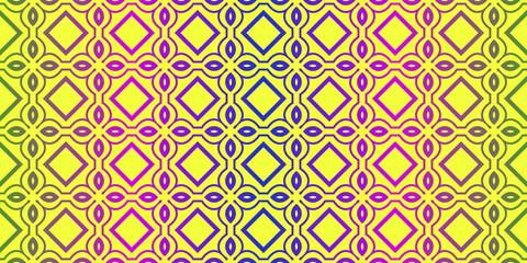Vector Illustration. Pattern With Traditional Geometric Ornament, Decorative Border. Design For Print Fabric. Yellow purple color