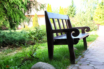 Stylish bench in a park in a summer