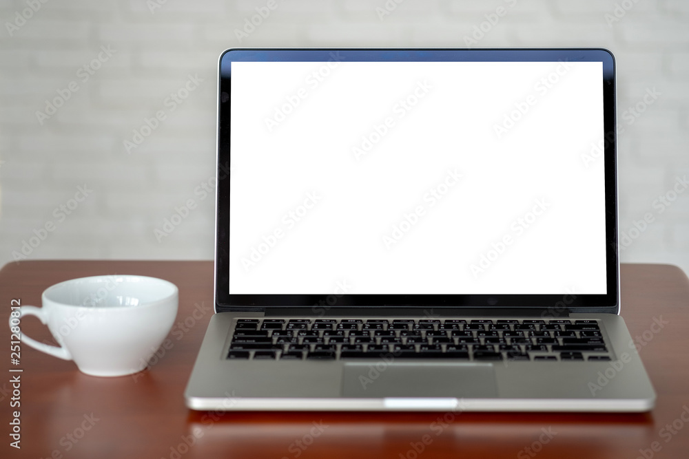Poster mock up using laptop with blank screen computer modern
