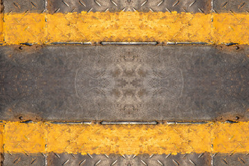 grunge metal plate background with center copy space, rusty dirty weathered iron sheet for construction site